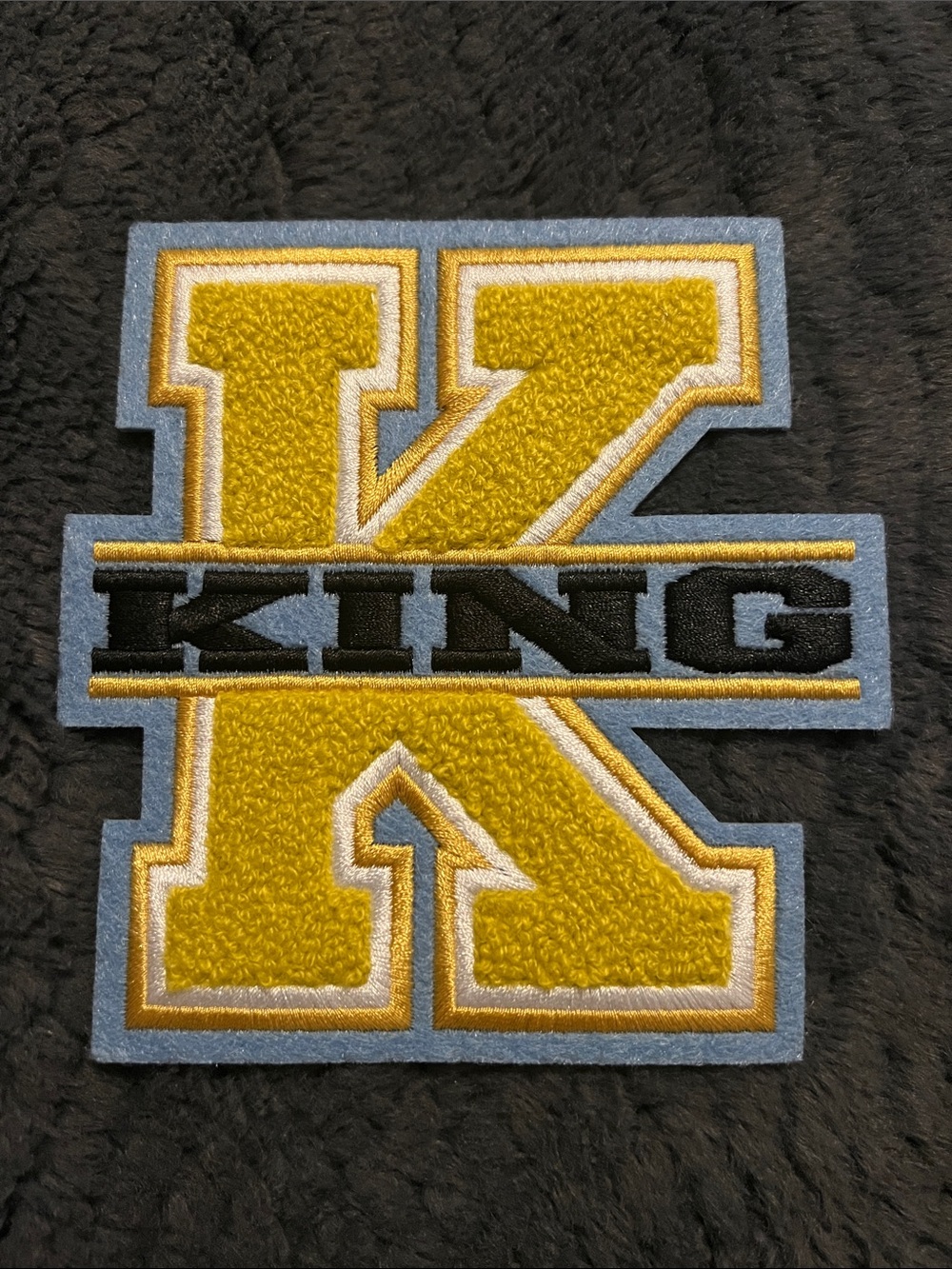 King Letterman 'K' Appliqué Patch in Yellow and Light Blue -